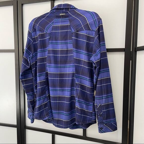 [xl] Columbia Women’s Purple Blue & White Plaid Long Sleeve Button Down Shirt - Picture 7 of 14